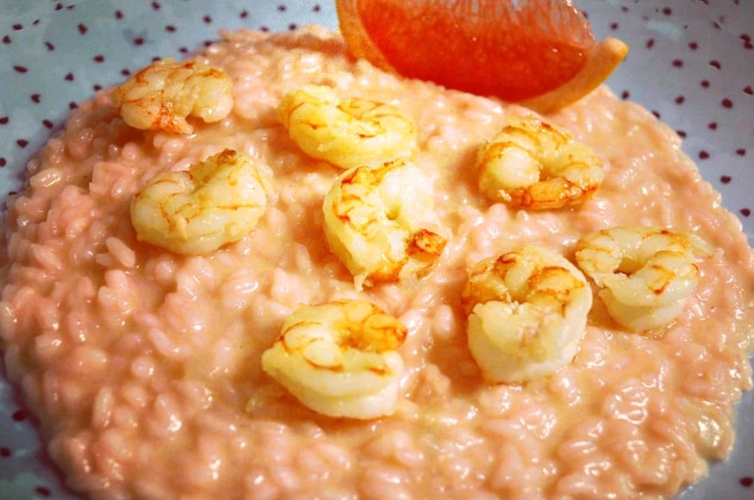 Risotto Pompelmo, Campari e Gamberi